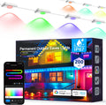 Permanent outdoor eave light pods in several colors with the product box and a phone app