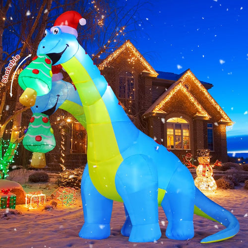 10 ft Dinosaur with Christmas Tree Inflatable, LEDs